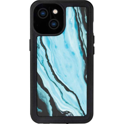 Aqua Blue Marble Ink iPhone 15 Waterproof Case